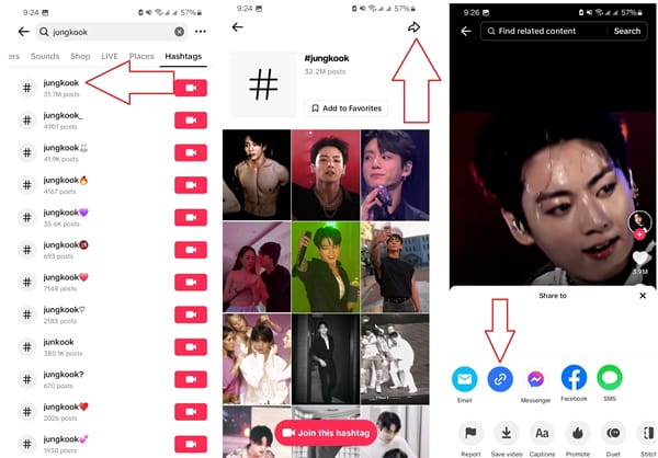 Copying TikTok Hashtag Links