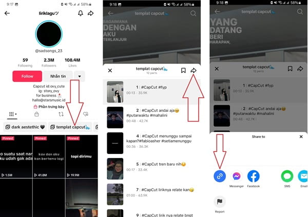 Menyalin Pautan Senarai Main di TikTok